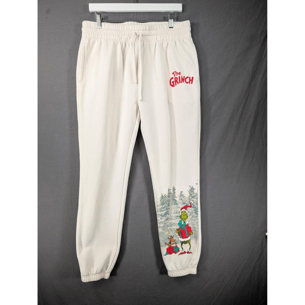 Dr Seuss The Grinch Christmas Jogger Sweatpants Cream Mens Medium‎ Holiday